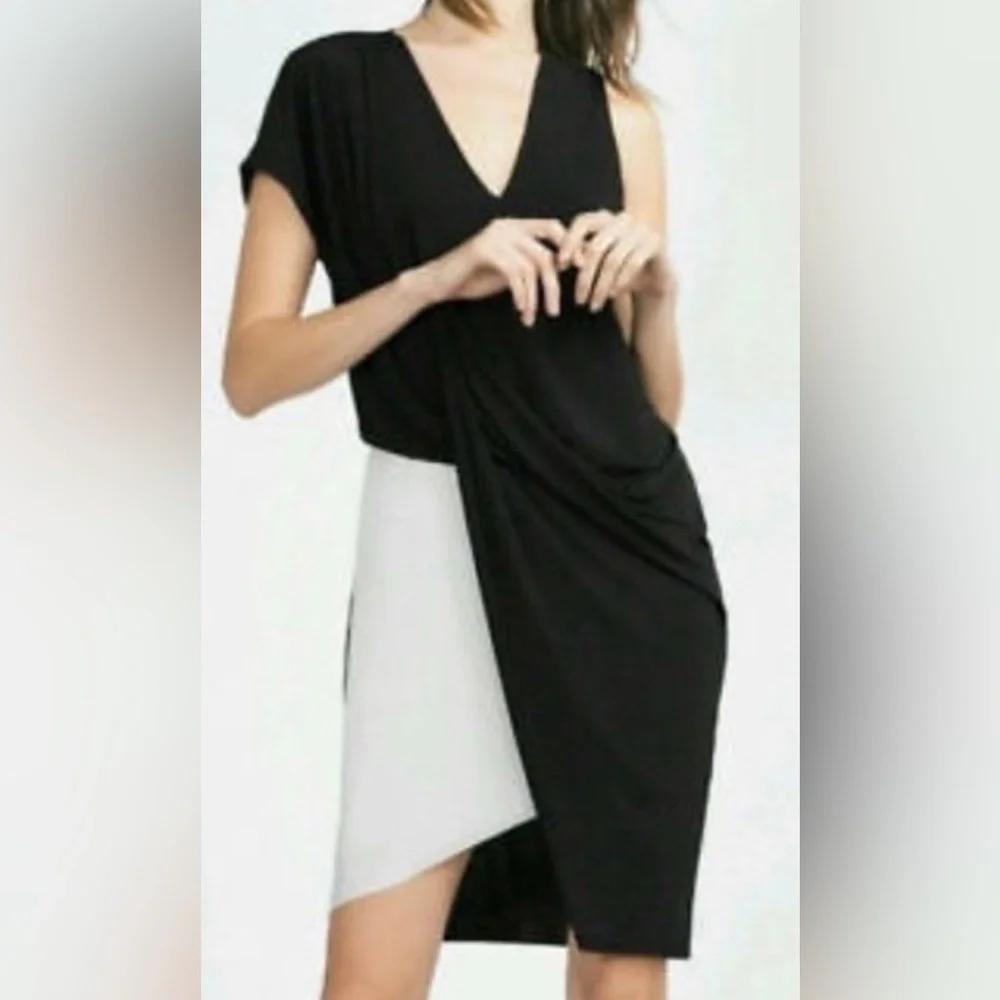 Zara W&B Collection Asymmetrical Draped Dress | EUC | Sz S - Picture 1 of 7